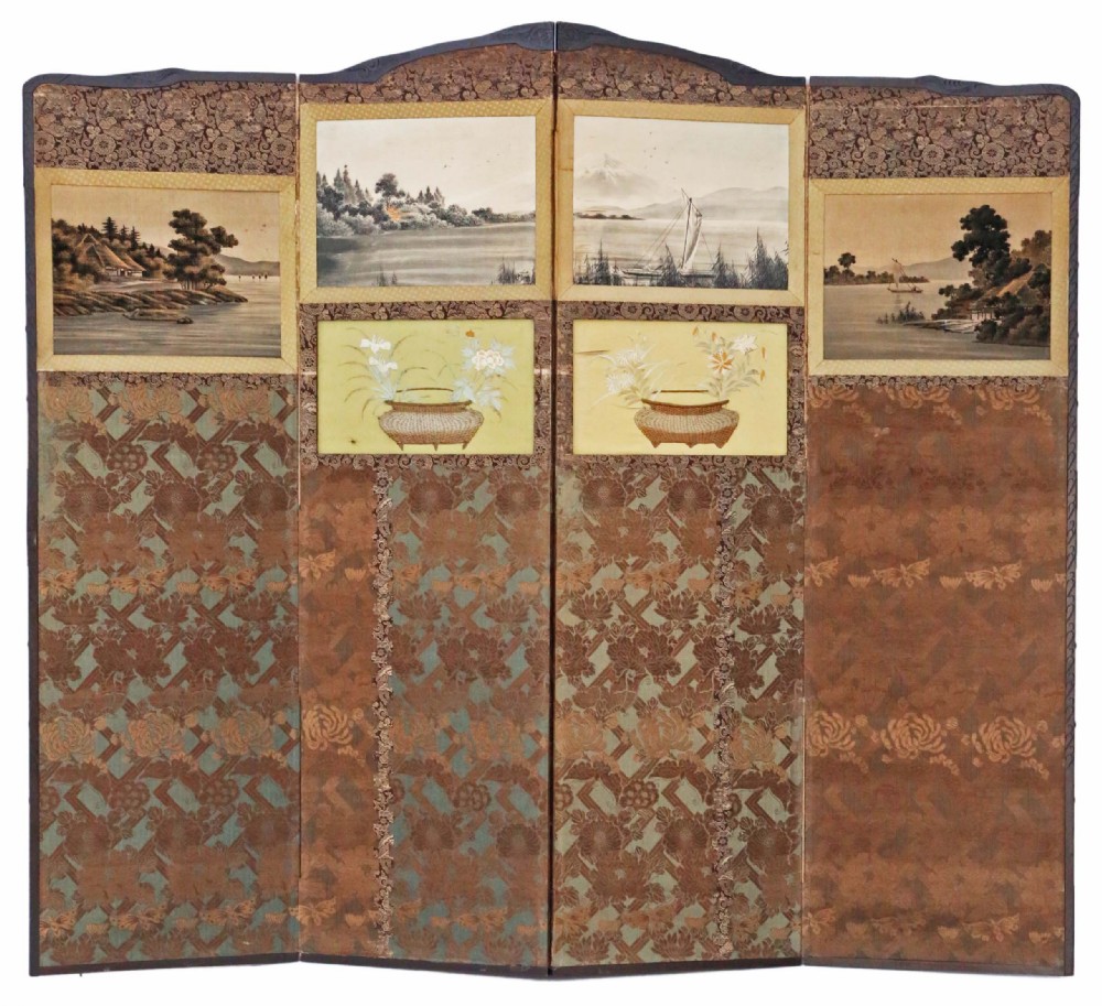 Victorian Chinoiserie mahogany dressing screen