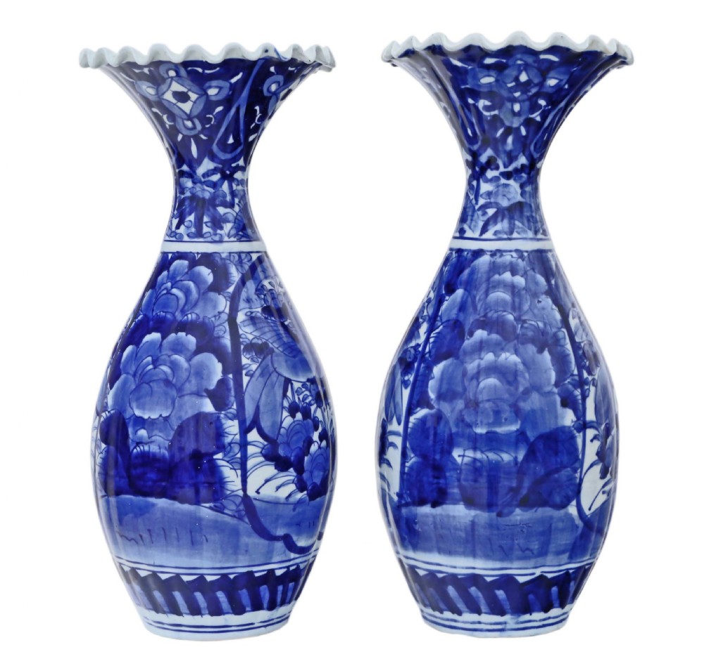 Large pair of Japanese Meiji blue and white vases View II