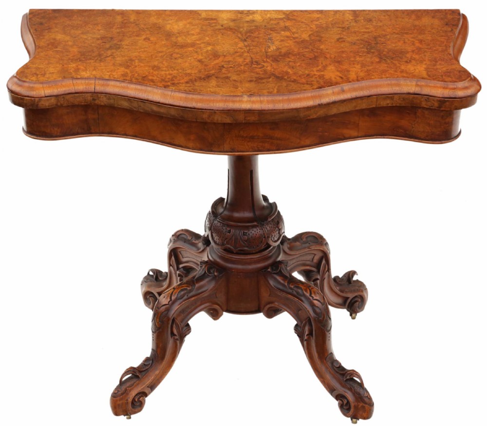 Victorian burr walnut serpentine folding card table