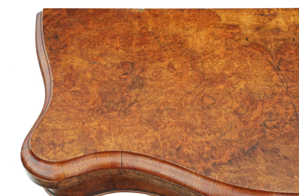 Victorian burr walnut serpentine folding card table View VI