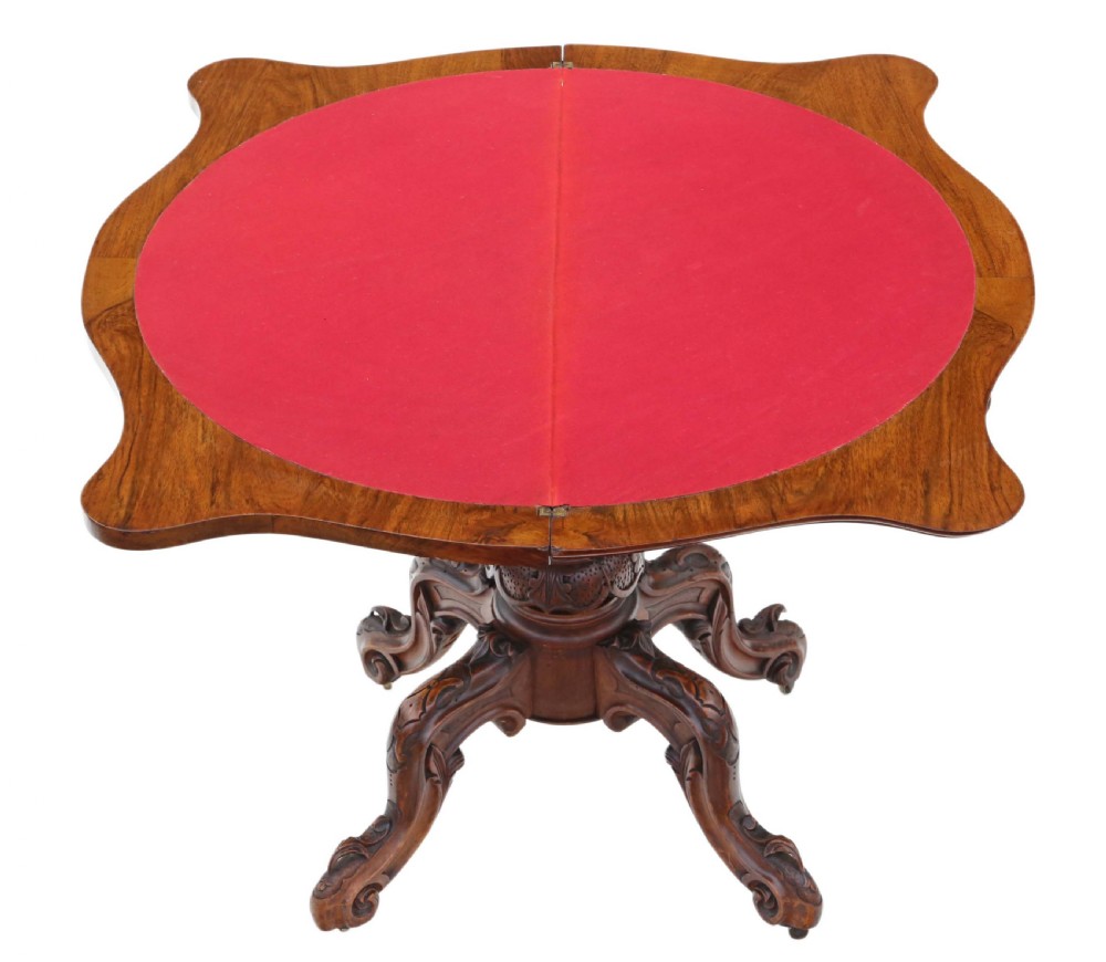 Victorian burr walnut serpentine folding card table View VII