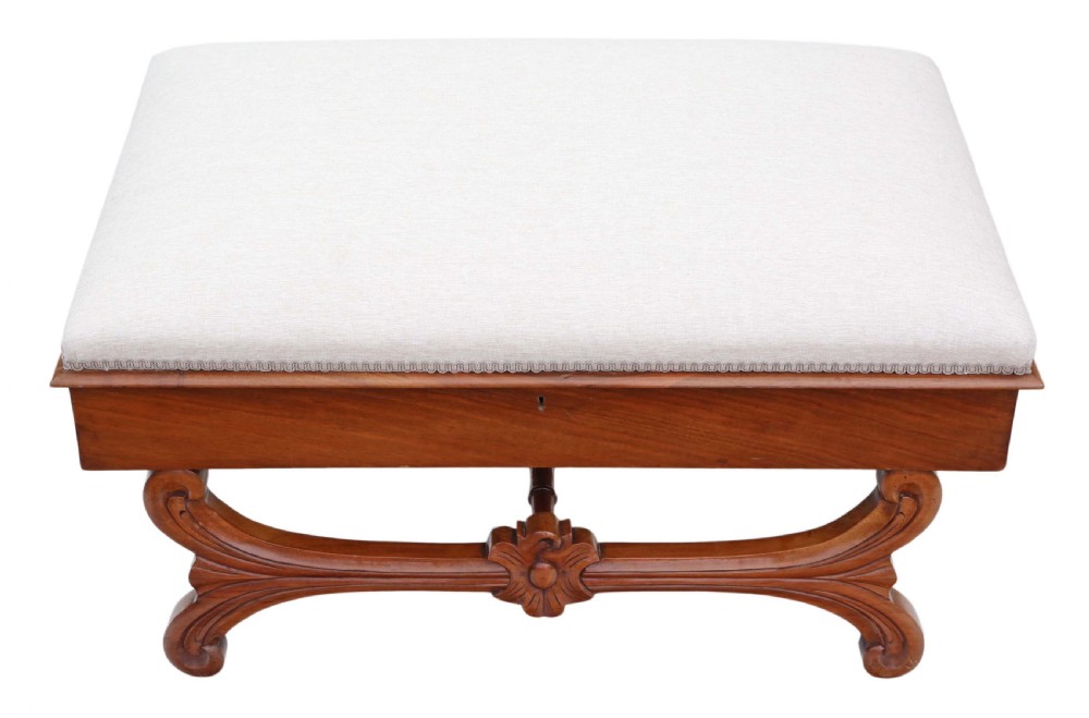 Large walnut Victorian X frame stool