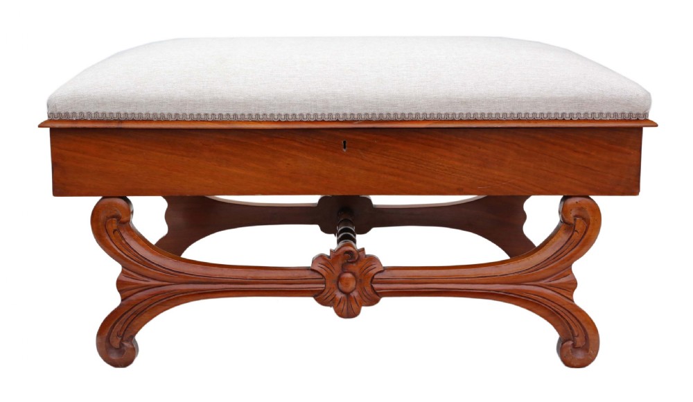 Large walnut Victorian X frame stool View II