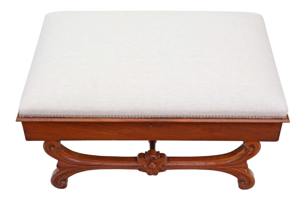 Large walnut Victorian X frame stool View III
