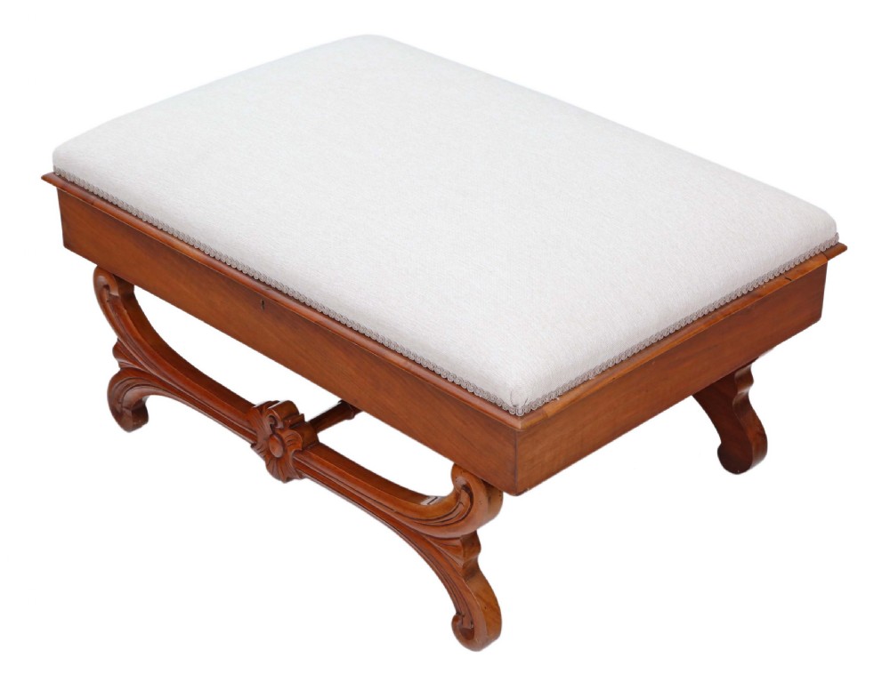 Large walnut Victorian X frame stool View IV