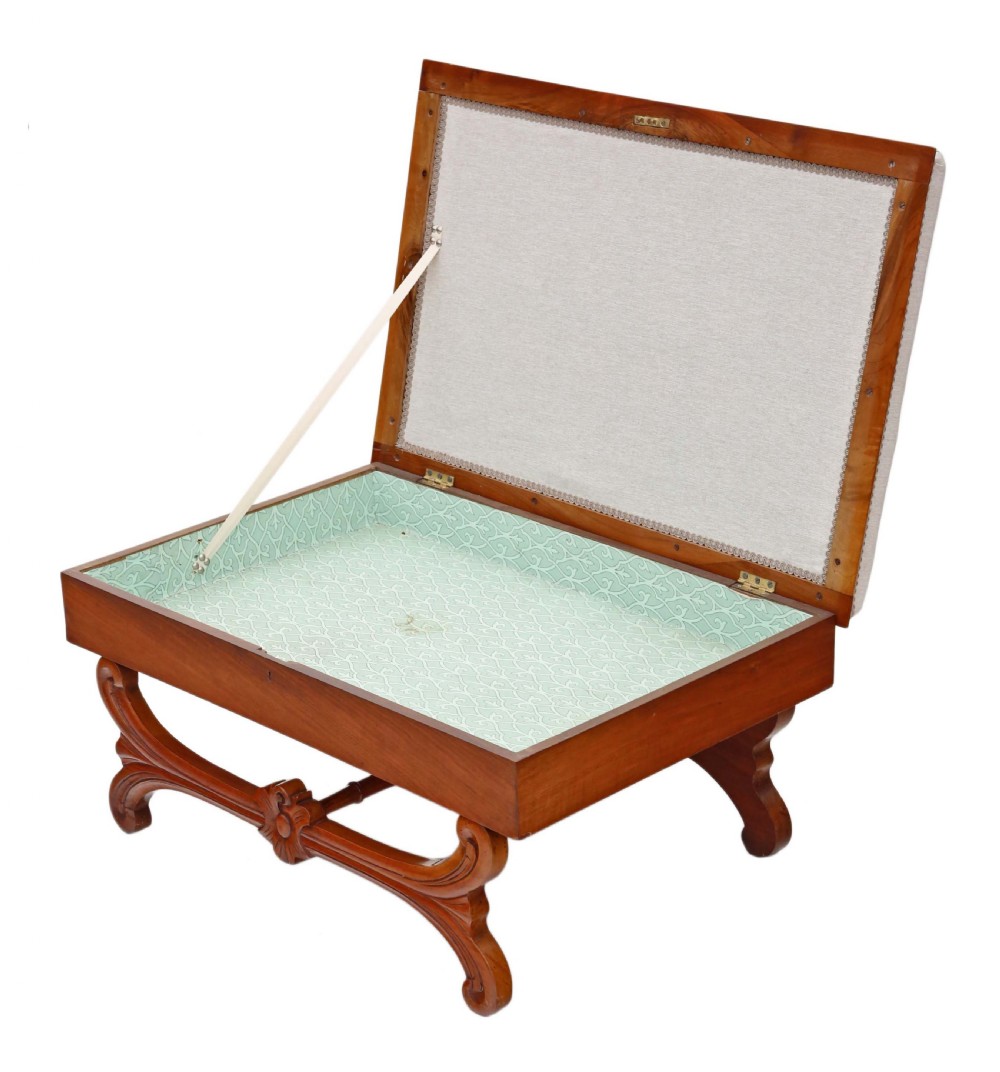 Large walnut Victorian X frame stool View V