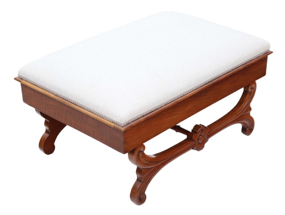 Large walnut Victorian X frame stool View VI