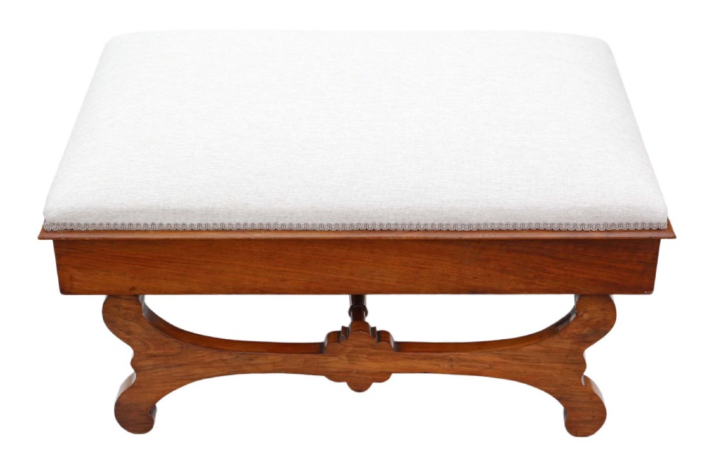 Large walnut Victorian X frame stool View VII