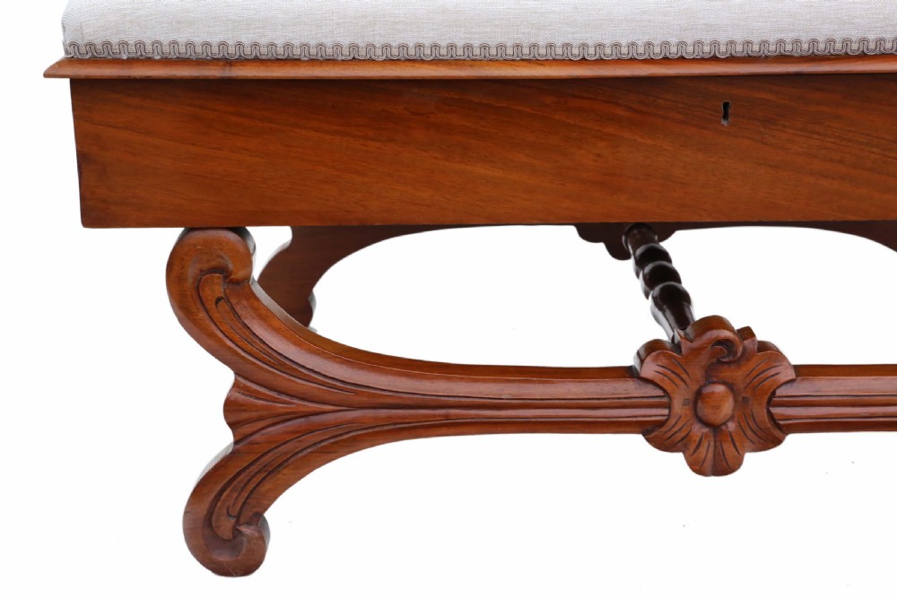 Large walnut Victorian X frame stool View VIII