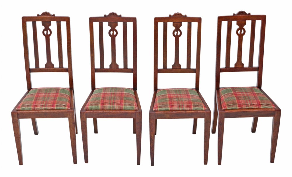 Set of 4 Art Nouveau oak dining chairs
