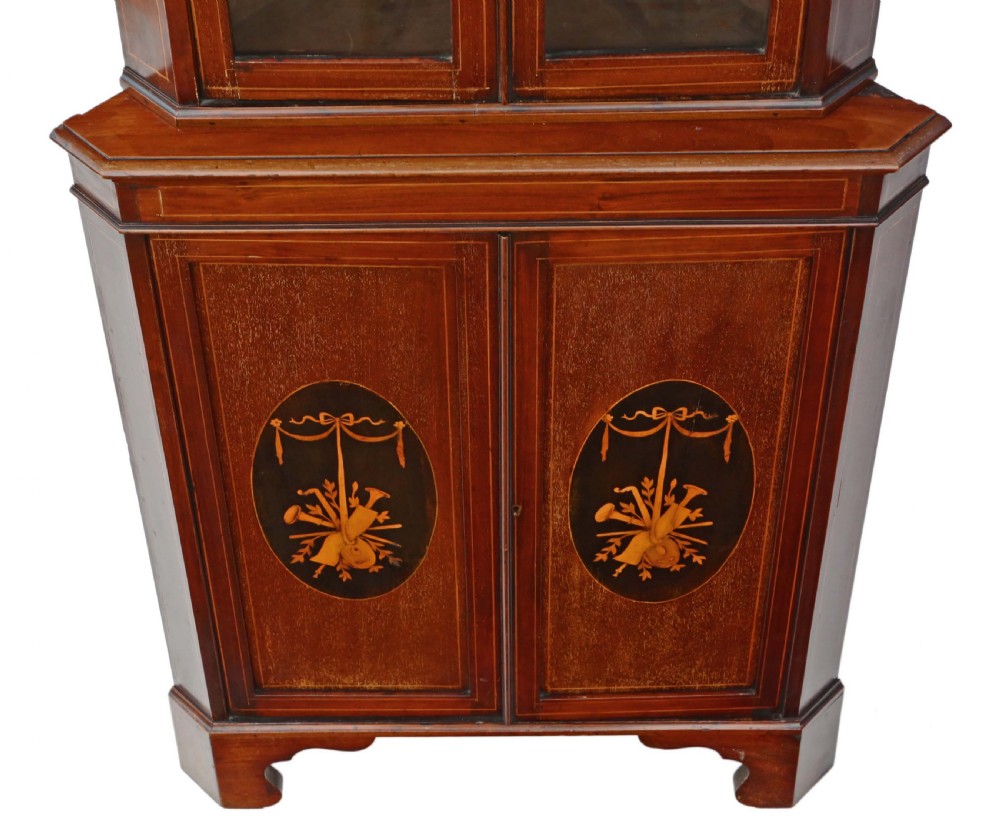 Edwardian inlaid mahogany display corner cabinet View VI