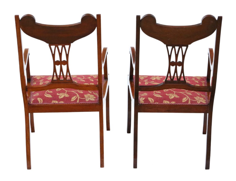 Pair of inlaid mahogany elbow chairs View II