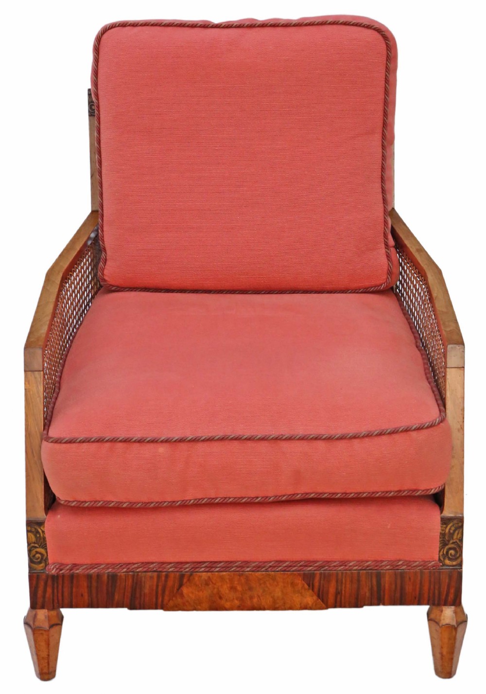 Art Deco burr walnut & Rosewood Bergere armchair