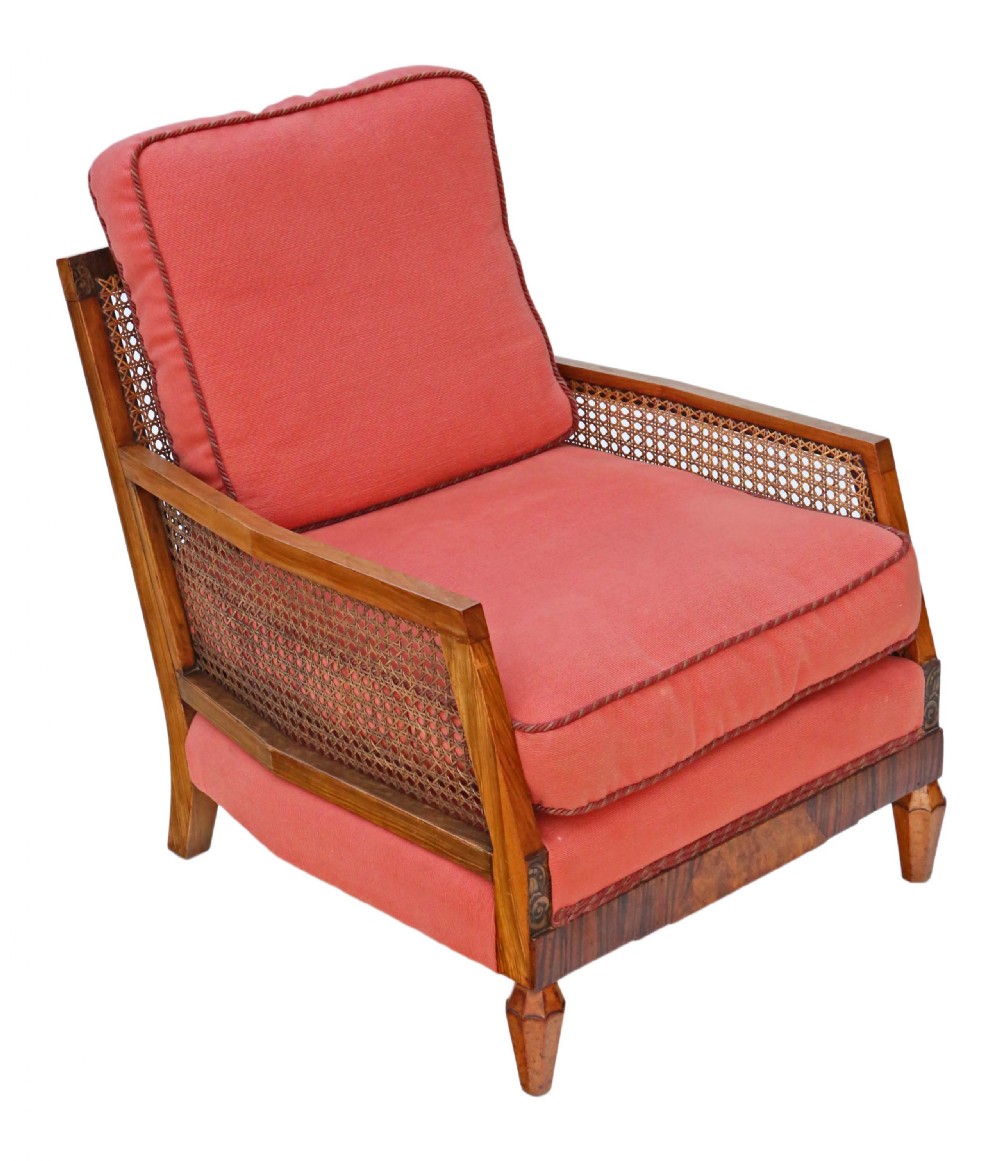 Art Deco burr walnut & Rosewood Bergere armchair View III