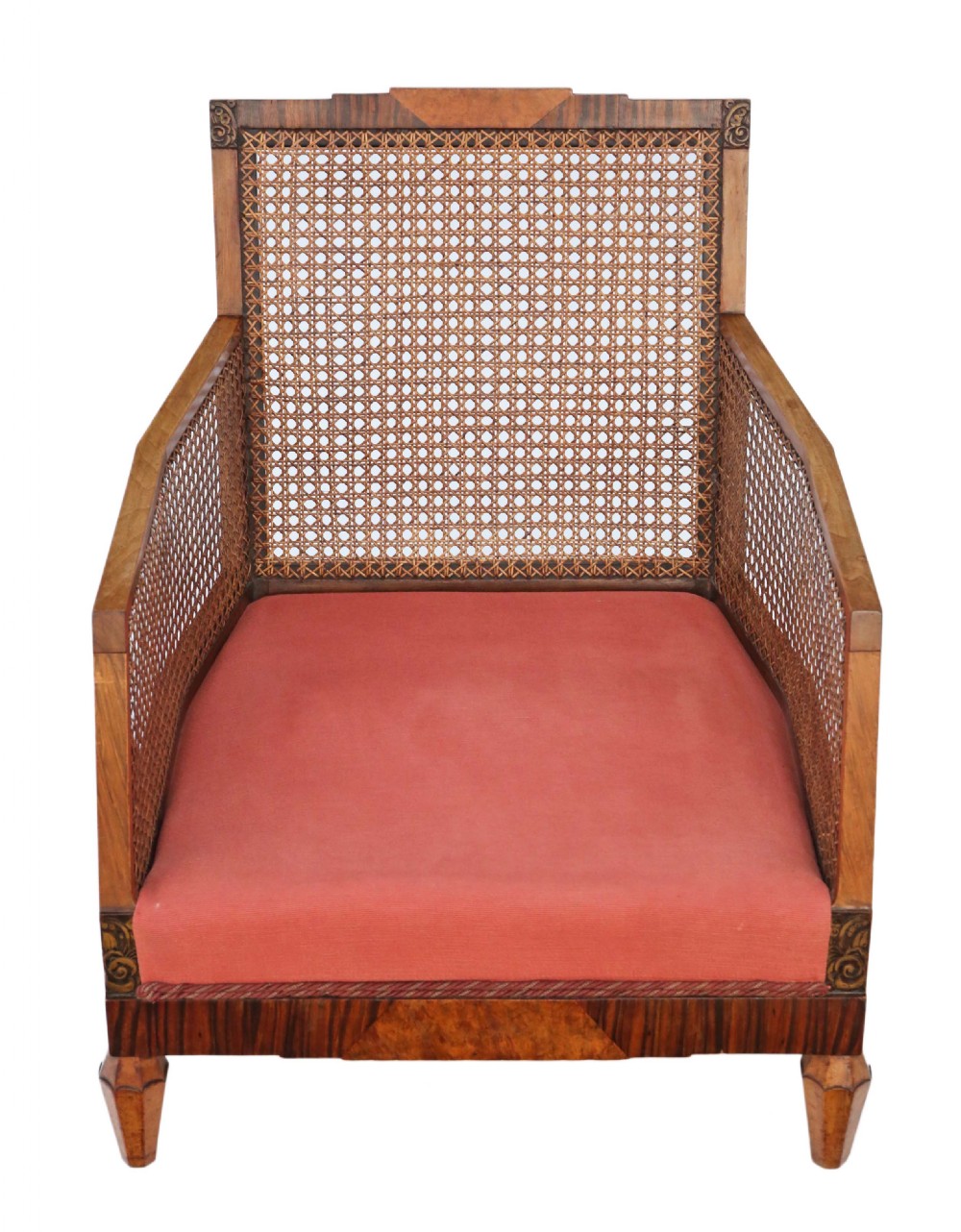 Art Deco burr walnut & Rosewood Bergere armchair View VIII