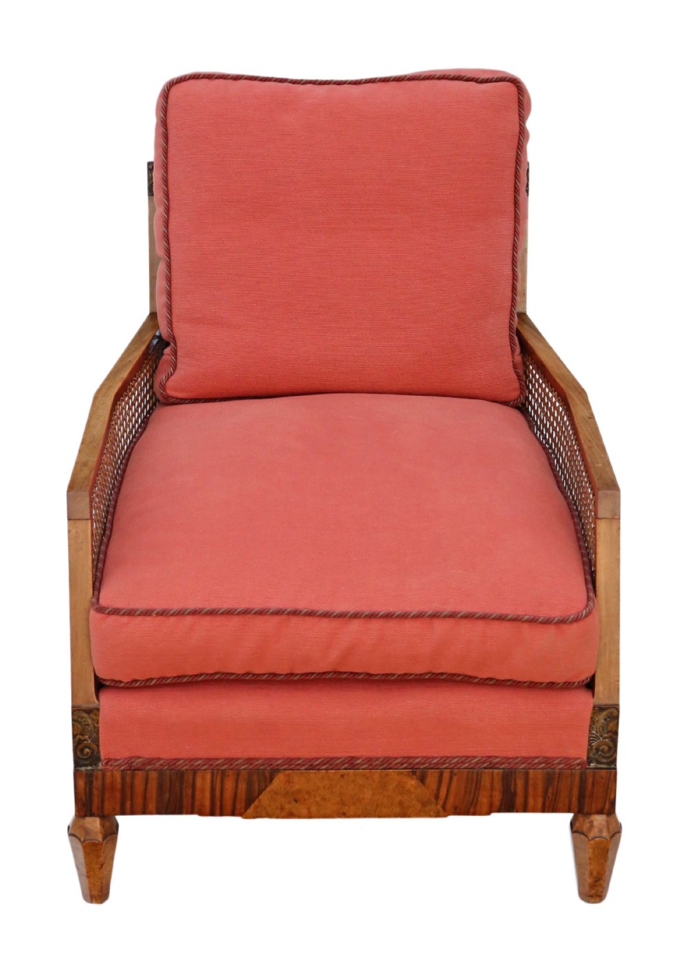 Art Deco burr rosewood & walnut Bergere armchair