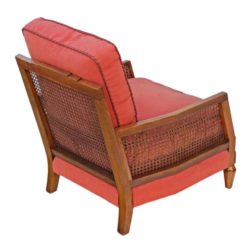 Art Deco burr rosewood & walnut Bergere armchair View V