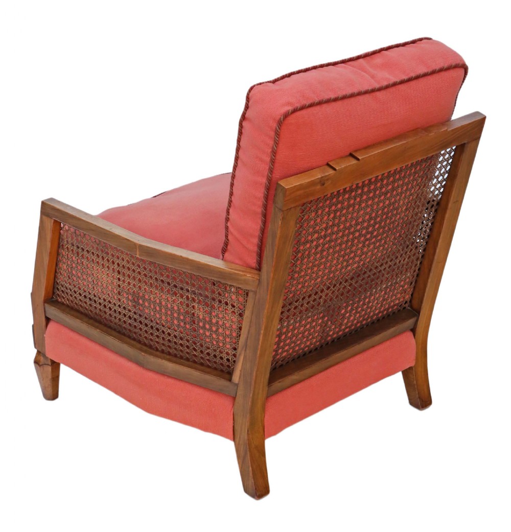 Art Deco burr rosewood & walnut Bergere armchair View VI