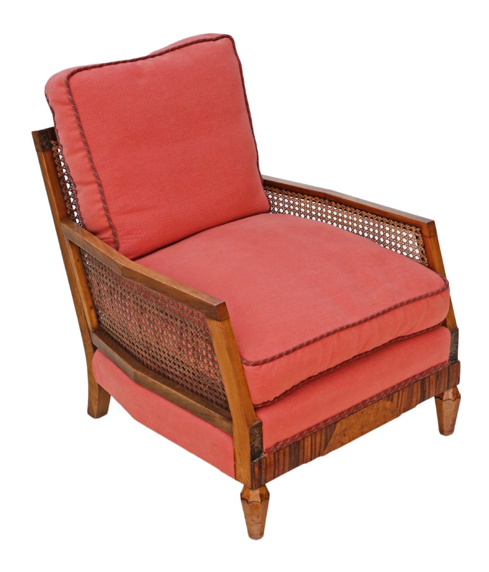 Art Deco burr rosewood & walnut Bergere armchair View VII