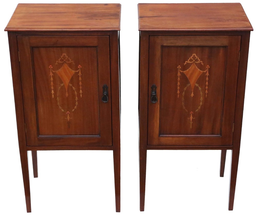 Pair of Edwardian inlaid bedside tables 