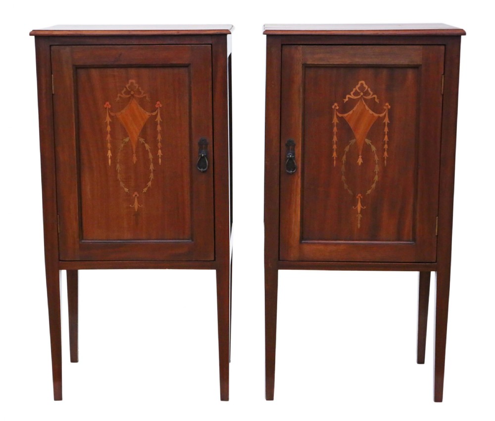 Pair of Edwardian inlaid bedside tables  View II