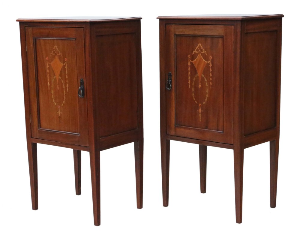Pair of Edwardian inlaid bedside tables  View IV