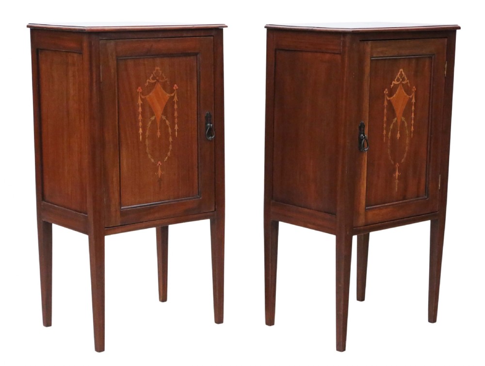 Pair of Edwardian inlaid bedside tables  View V