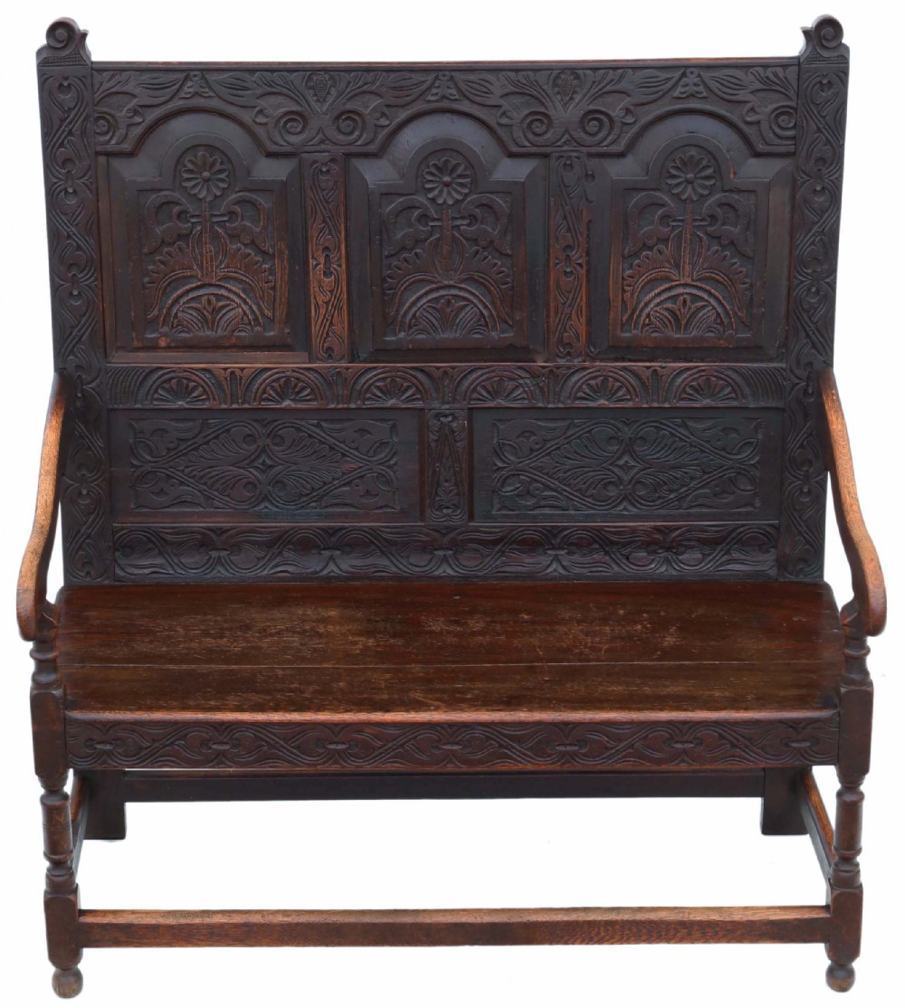 Georgian carved oak settle bench
