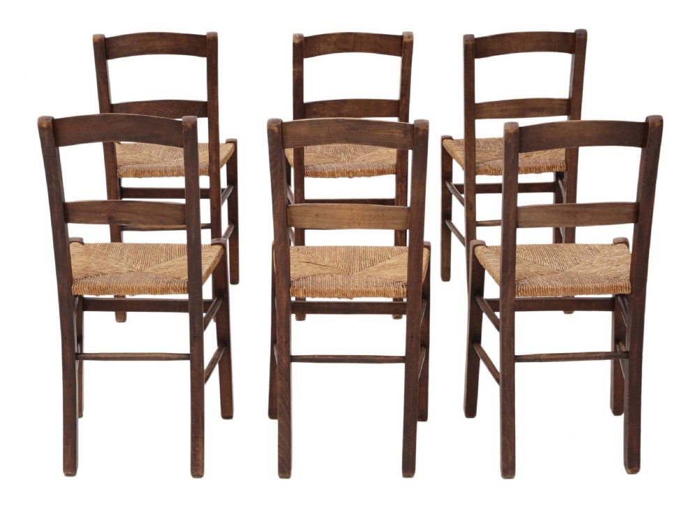 Set of 6 Victorian beech dining chairs rush seats View II