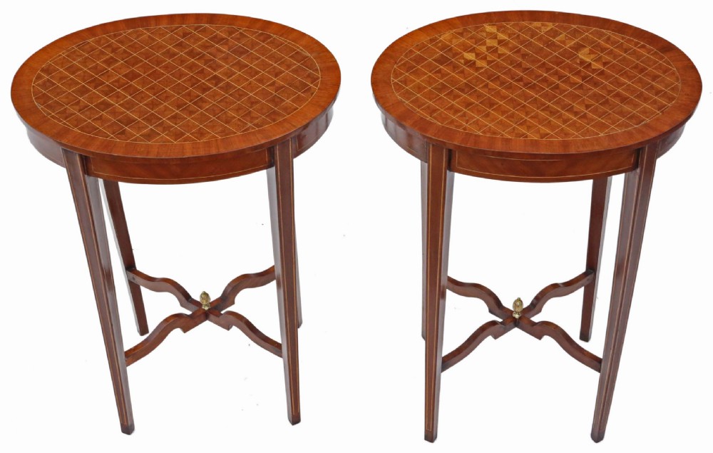 Pair of Edwardian parquetry side tables