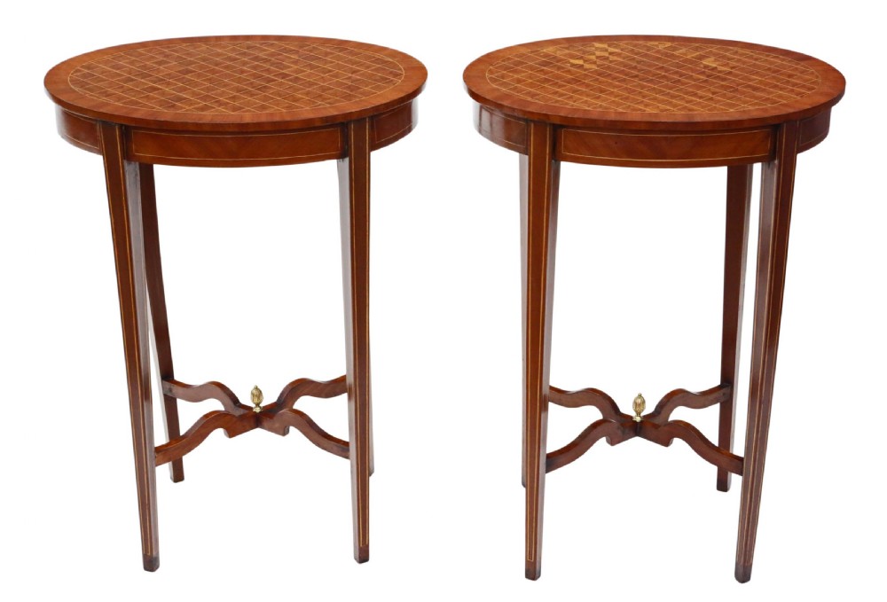 Pair of Edwardian parquetry side tables View II