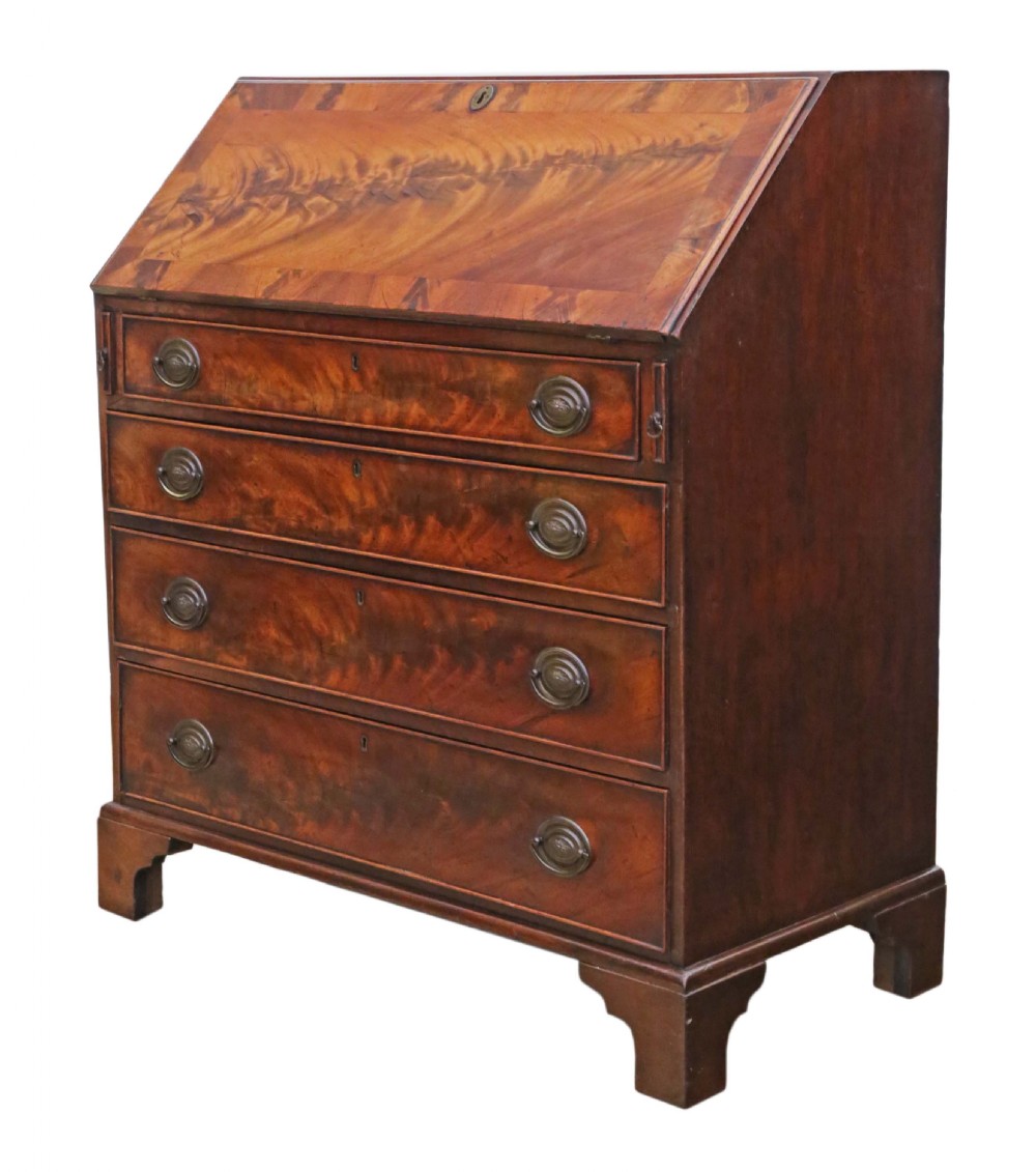 Georgian flame mahogany bureau View IV