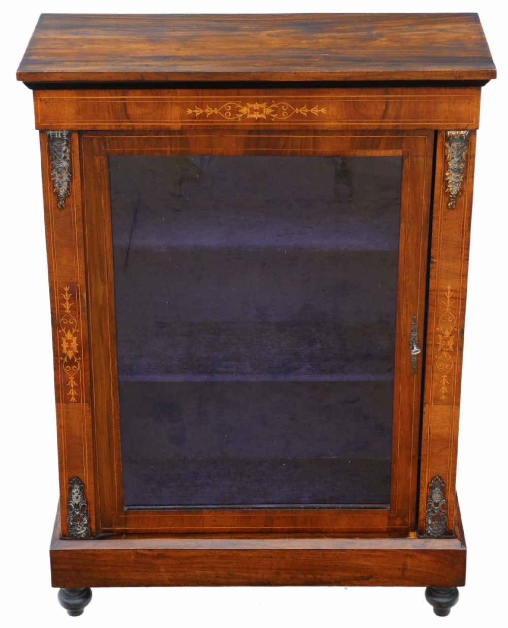 Inlaid burr walnut pier display cabinet