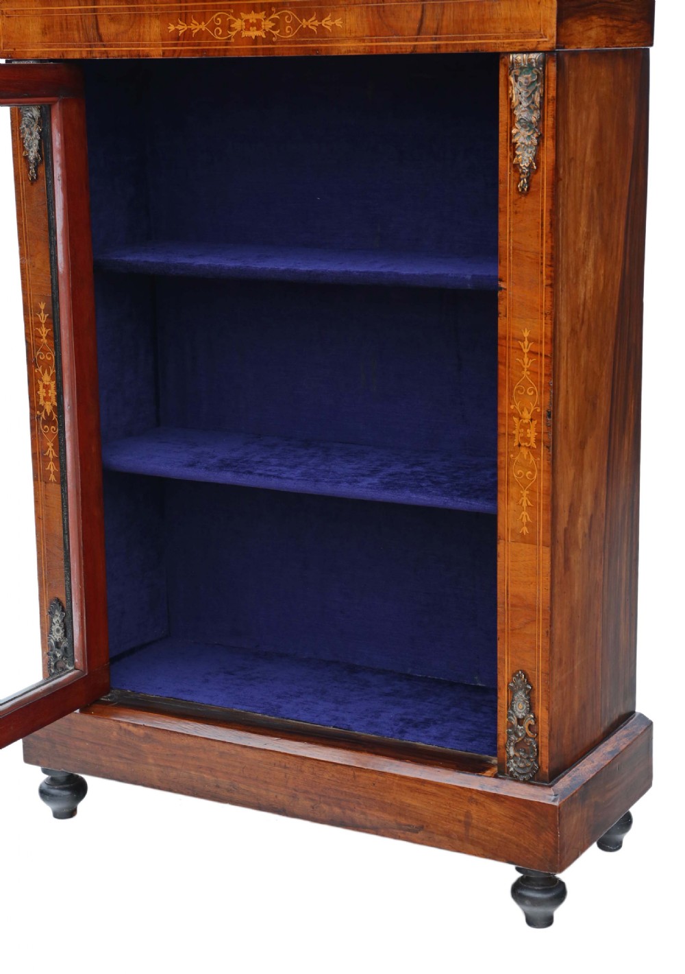 Inlaid burr walnut pier display cabinet View III