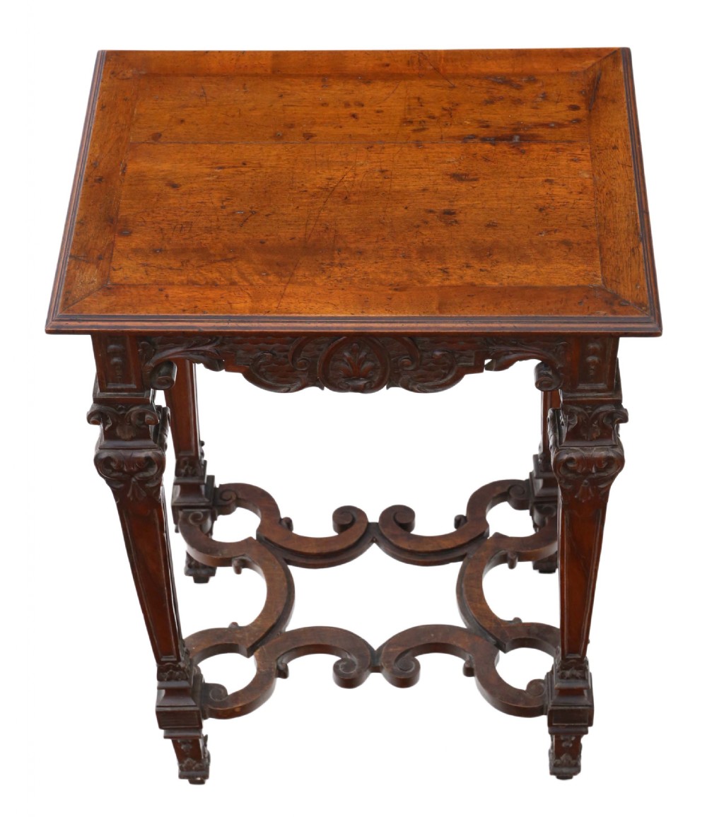 Victorian Gothic carved walnut side table View II