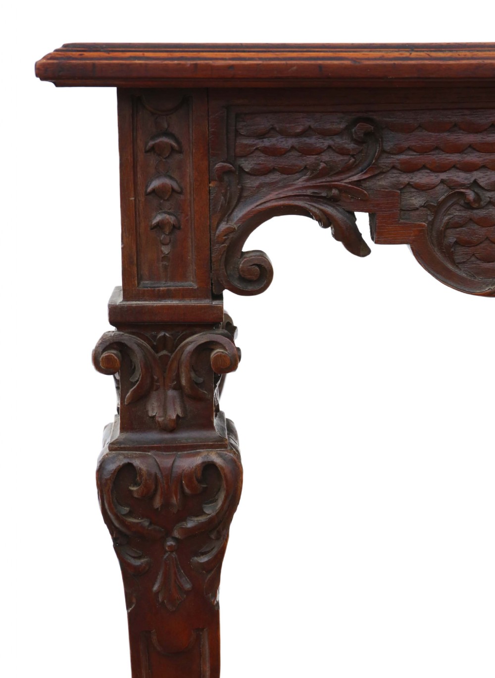 Victorian Gothic carved walnut side table View VI