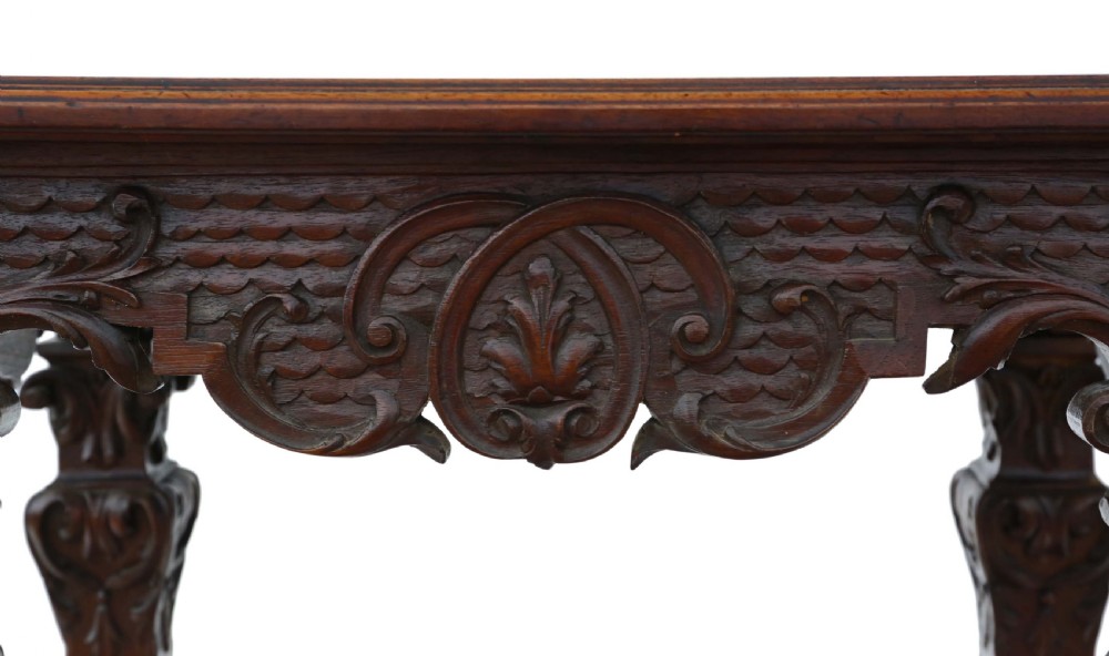Victorian Gothic carved walnut side table View VIII