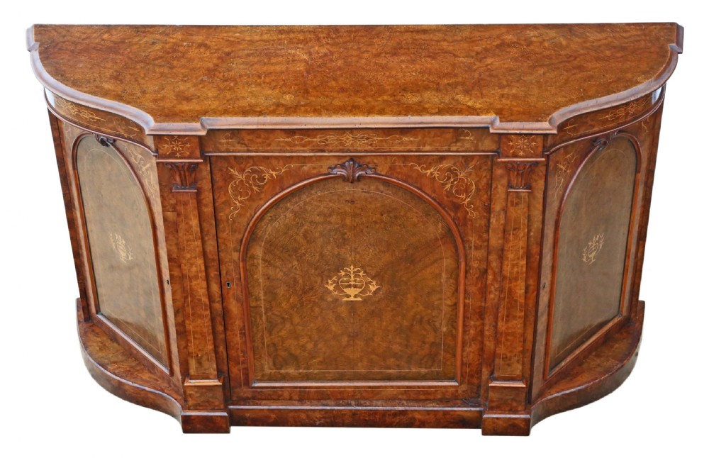 Victorian inlaid burr walnut credenza sideboard