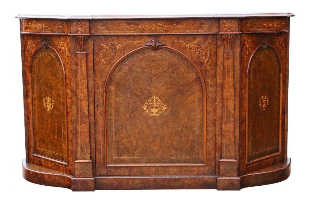 Victorian inlaid burr walnut credenza sideboard View II