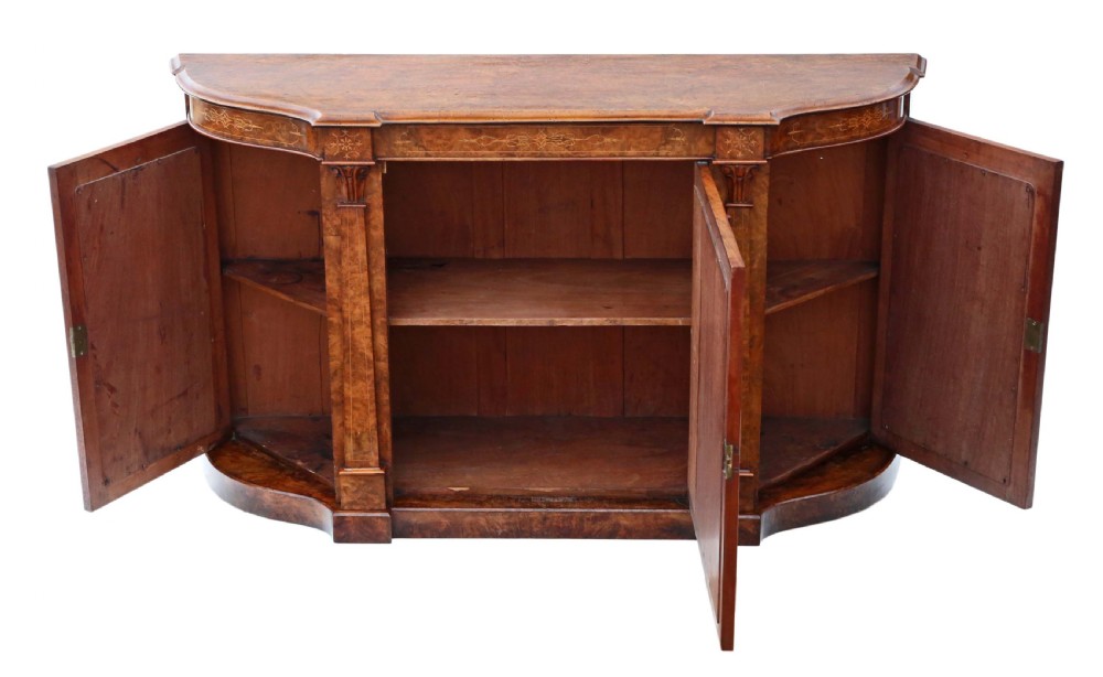 Victorian inlaid burr walnut credenza sideboard View III
