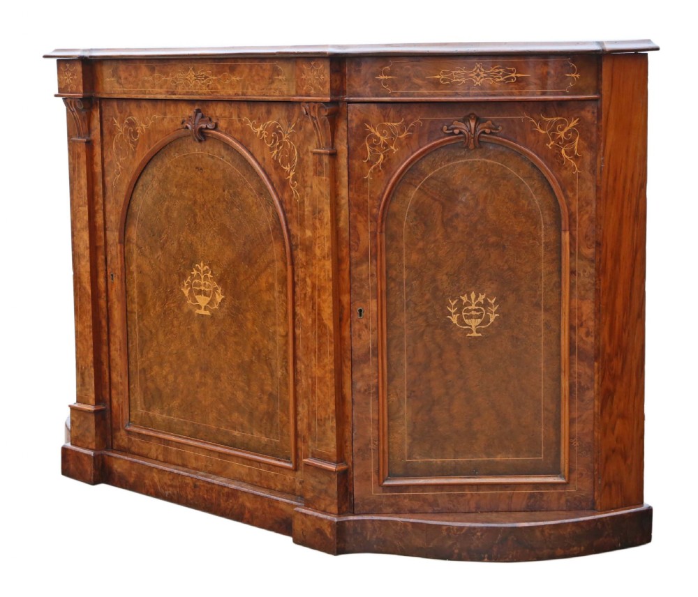 Victorian inlaid burr walnut credenza sideboard View VI