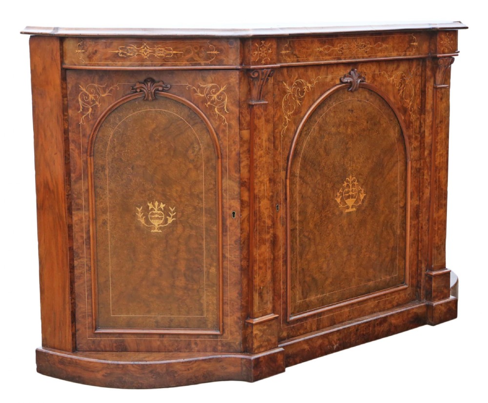 Victorian inlaid burr walnut credenza sideboard View VII