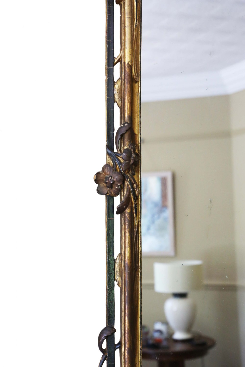 Georgian tall ebonised and gilt hall wall mirror  View V