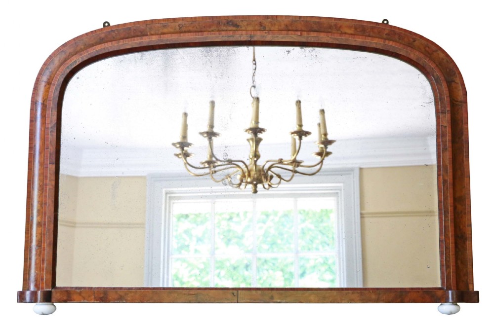 Victorian burr walnut wall mirror overmantle