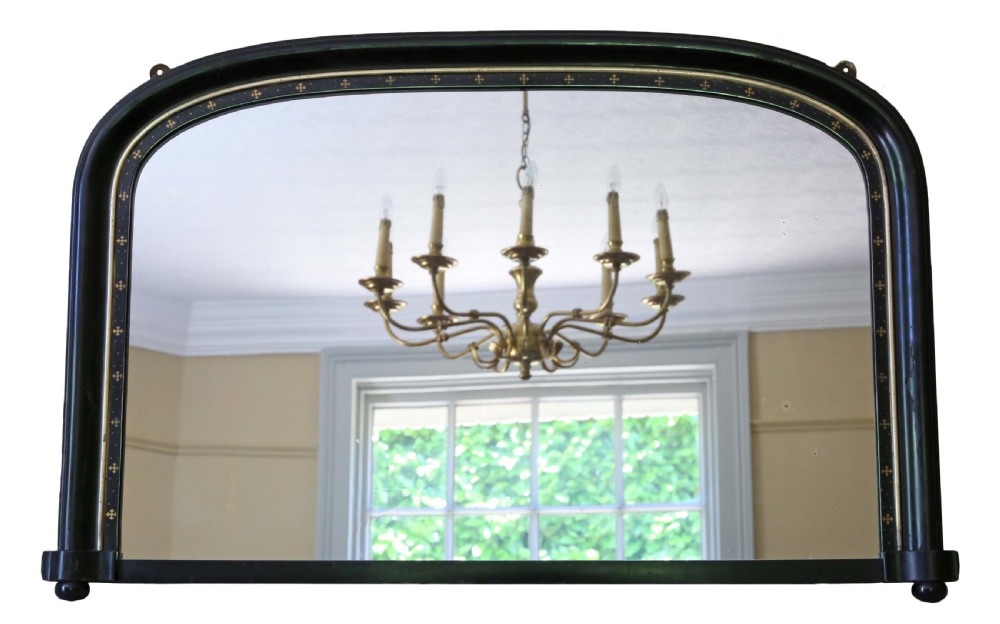 Victorian black lacquer overmantle wall mirror