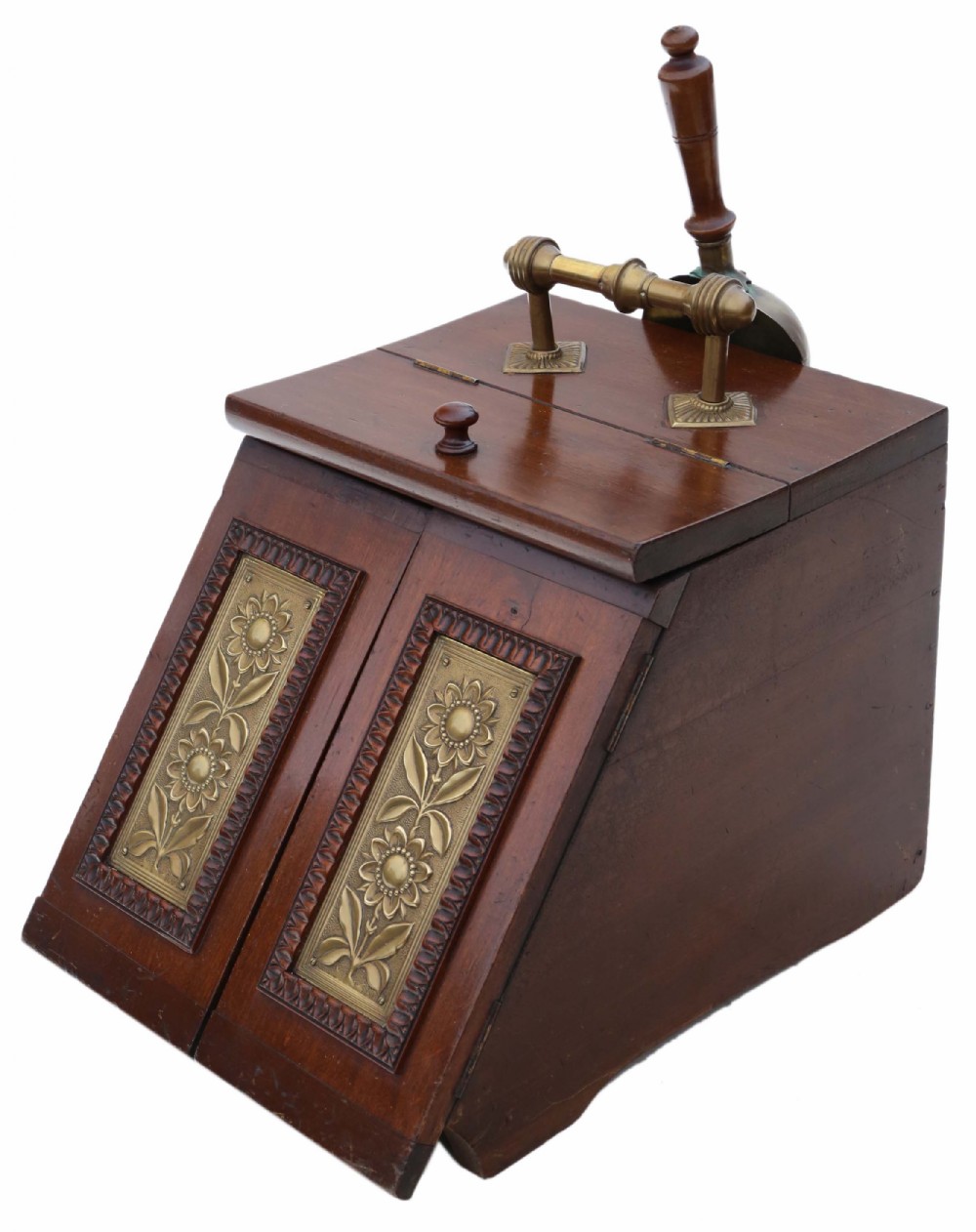 Art Nouveau beech walnut and brass coal scuttle box