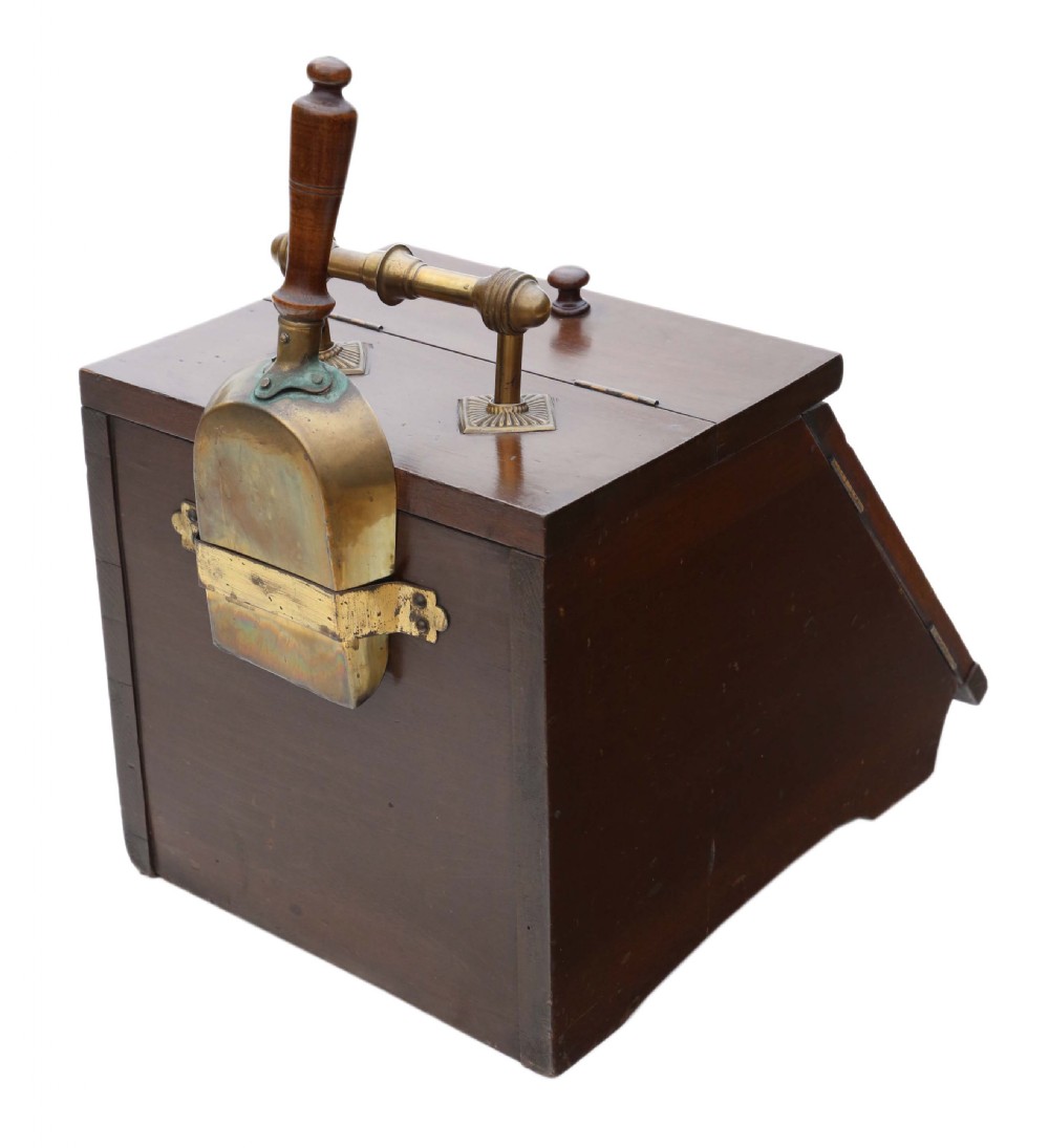 Art Nouveau beech walnut and brass coal scuttle box View V