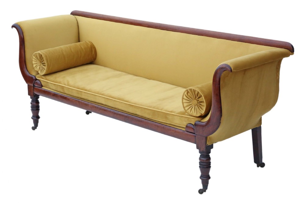 Georgian scroll arm sofa chaise longue mahogany View IV