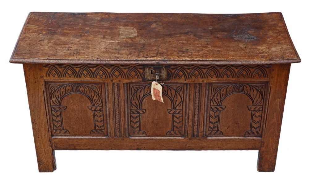Georgian 18th Century carved oak coffer View II