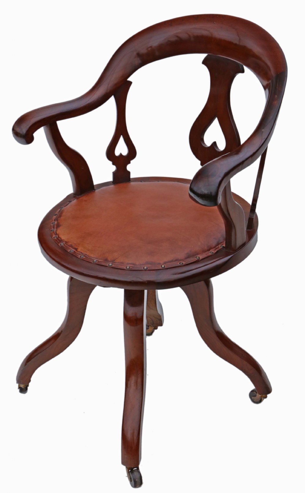 Victorian mahogany and leather swivel desk chair